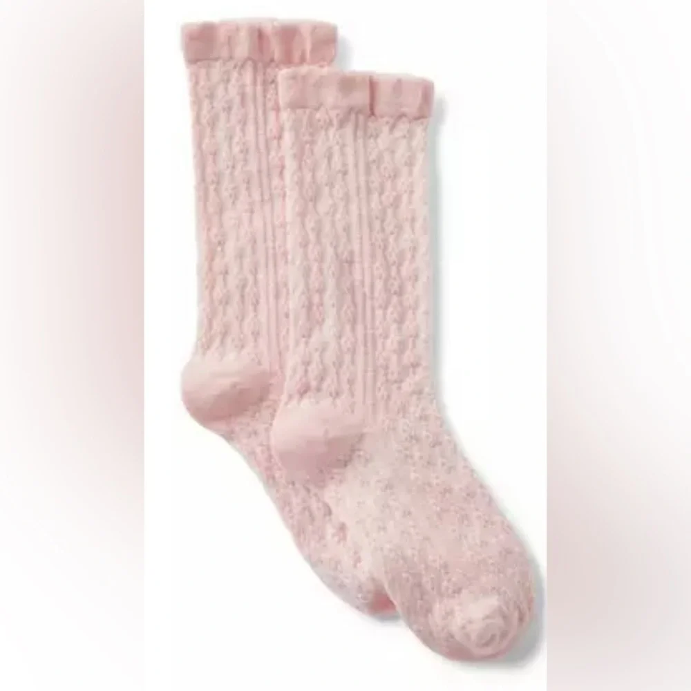 Janie and Jack Pointelle Tight, Velvet Bow Socks & Knee High Pointelle socks-2